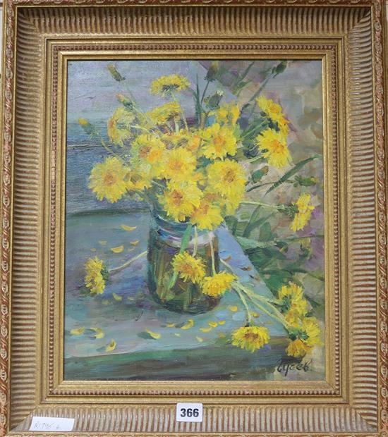 Russian School, oil, still life of flowers, 40cm x 32cm